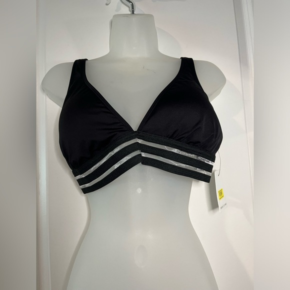 Gibson & Latimer NWT Black Mesh Band V Neck Padded Bralette Swim Top Size XL